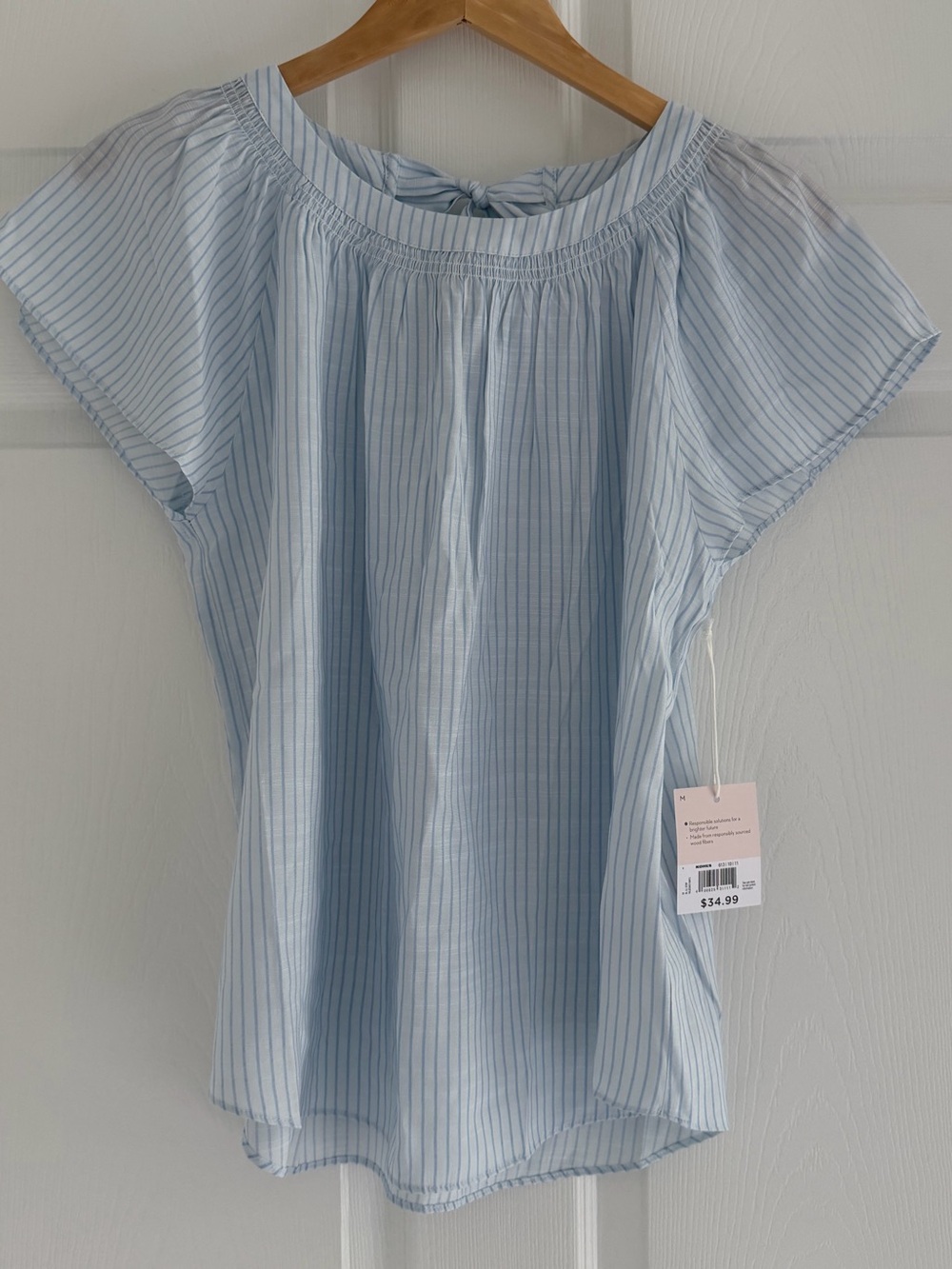 LC Lauren Conrad Light Blue & White Striped Women’s Peasant Blouse